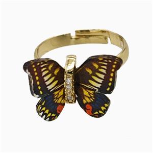 Copper Ring Pave Zircon, Butterfly, Gold Plated, approx 15-18mm, 18mm dia