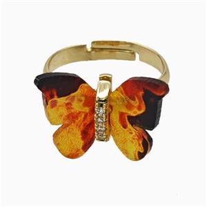 Copper Ring Pave Zircon, Butterfly, Gold Plated, approx 15-18mm, 18mm dia