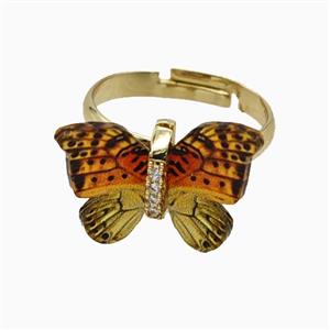 Copper Ring Pave Zircon, Butterfly, Gold Plated, approx 15-18mm, 18mm dia