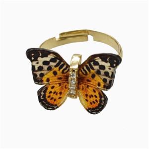 Copper Ring Pave Zircon, Butterfly, Gold Plated, approx 15-18mm, 18mm dia