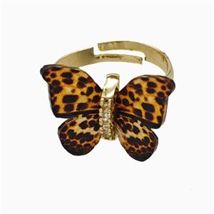 Copper Ring Pave Zircon, Butterfly, Gold Plated, approx 15-18mm, 18mm dia
