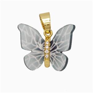 Copper pendant Pave Zircon, Butterfly, Gold Plated, approx 15-18mm