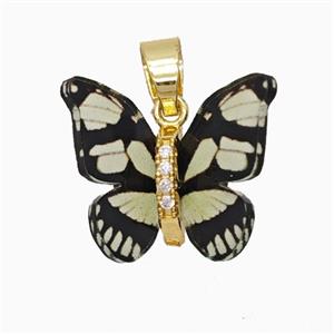 Copper pendant Pave Zircon, Butterfly, Gold Plated, approx 15-18mm