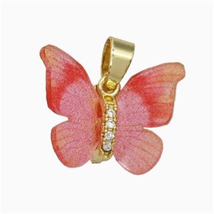 Copper pendant Pave Zircon, Butterfly, Gold Plated, approx 15-18mm