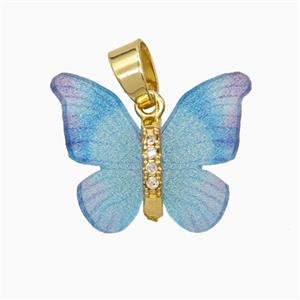Copper pendant Pave Zircon, Butterfly, Gold Plated, approx 15-18mm