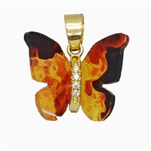 Copper pendant Pave Zircon, Butterfly, Gold Plated, approx 15-18mm