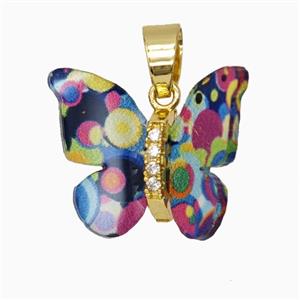 Copper pendant Pave Zircon, Butterfly, Gold Plated, approx 15-18mm