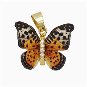 Copper pendant Pave Zircon, Butterfly, Gold Plated, approx 15-18mm