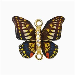 Copper Connector Pave Zircon, Butterfly, Gold Plated, approx 15-18mm