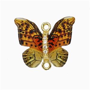 Copper Connector Pave Zircon, Butterfly, Gold Plated, approx 15-18mm