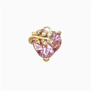 Copper Heart Pendant Pave Crystal Glass Leaf Gold Plated, approx 10mm