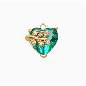Copper Heart Pendant Pave Crystal Glass Leaf Gold Plated, approx 10mm