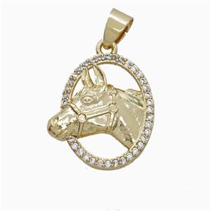 Copper Horse-Head Pendant Pave Zirconia Gold Plated, approx 16-20mm