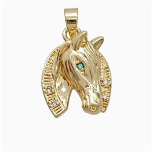 Copper Horse-Head Pendant Pave Zirconia Gold Plated, approx 15-17mm