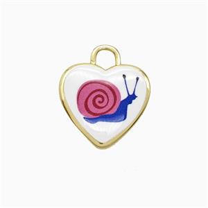 Copper Heart Pendant Painted Snail Gold Plated, approx 16mm
