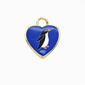 Copper Heart Pendant Painted Penguin Gold Plated, approx 16mm