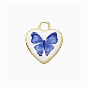 Copper Heart Pendant Painted Butterfly Gold Plated, approx 16mm