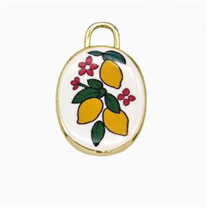 Copper Oval Pendant Painted Mango Gold Plated, approx 13.5-17mm