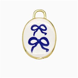 Copper Oval Pendant Painted Bowknot Gold Plated, approx 13.5-17mm