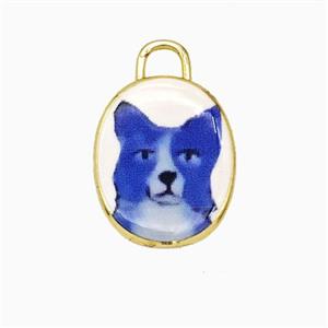 Copper Oval Pendant Painted Dog Gold Plated, approx 13.5-17mm
