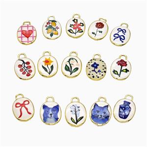 Copper Oval Pendant Painted Gold Plated Mixed, approx 13.5-17mm