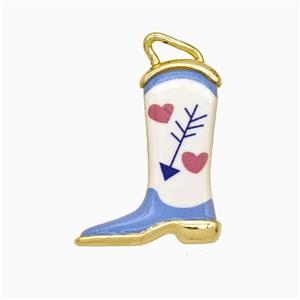 Copper Cowboy Boots Pendant Painted Gold Plated, approx 14-19mm