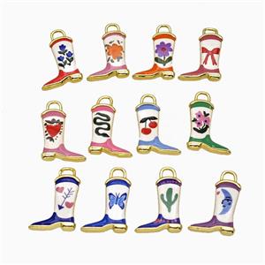 Copper Cowboy Boots Pendant Painted Shoes Gold Plated Mixed, approx 14-19mm