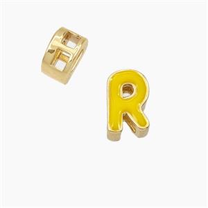 Copper Letter-R Beads Enamel 2Holes Gold Plated, approx 5-8mm, 3mm hole