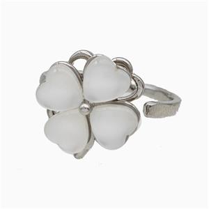 Copper Clover Rings Pave Jadeite Glass Rotatable Adjustable Platinum Plated, approx 13mm, 18mm dia