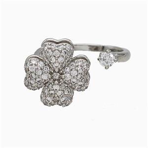 Copper Clover Rings Pave Zirconia Rotatable Adjustable Platinum Plated, approx 13mm, 18mm dia