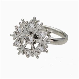 Copper Snowflake Rings Pave Zirconia Rotatable Adjustable Platinum Plated, approx 16mm, 18mm dia