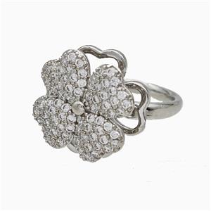 Copper Clover Rings Pave Zirconia Rotatable Adjustable Platinum Plated, approx 16mm, 18mm dia