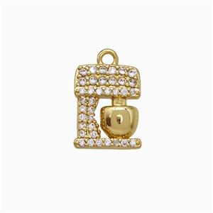 Coffee Machine Charms Copper Pendant Pave Zirconia Gold Plated, approx 9-11mm
