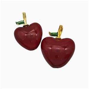 DarkRed Acrylic Apple Pendant Copper Gold Plated, approx 14mm