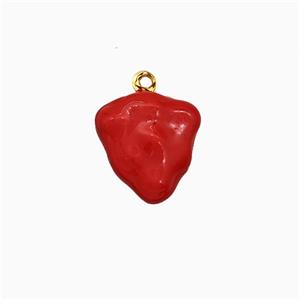 Copper Strawberry Pendant Red Enamel Gold Plated, approx 11-12mm