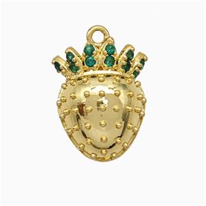Copper Strawberry Pendant Micropave Zirconia Gold Plated, approx 13-18mm