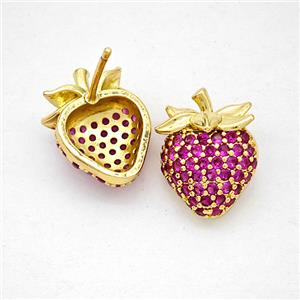 Copper Strawberry Stud Earrings Pave Zirconia Gold Plated, approx 12-16mm