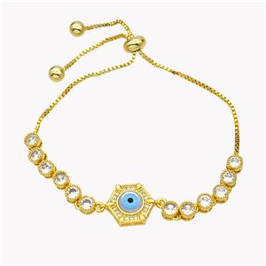 Copper Eveil Eye Bracelet Pave Zirconia Adjustable 18K Gold Plated, approx 12mm, 5mm, 24cm length