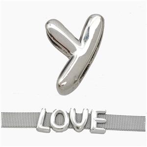 Copper Watchband Beads Letter-Y Flat Hole Platinum Plated, approx 10-14mm, 3-11mm hole