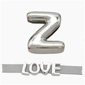 Copper Watchband Beads Letter-Z Flat Hole Platinum Plated, approx 10-14mm, 3-11mm hole