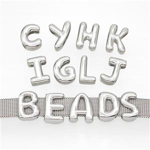 Copper Watchband Letter Beads Flat Hole Platinum Plated Mix Alphabet, approx 10-14mm, 3-11mm hole