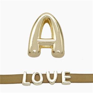 Copper Watchband Beads Letter-A Flat Hole Gold Plated, approx 10-14mm, 3-11mm hole