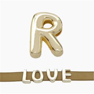 Copper Watchband Beads Letter-R Flat Hole Gold Plated, approx 10-14mm, 3-11mm hole