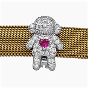 Copper Watchband Beads Pave Zirconia Kids Girl Flat Hole Platinum Plated, approx 12-16mm, 2-10mm hole