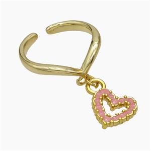 Copper Heart Rings Pink Enamel Gold Plated, approx 11mm, 18mm dia