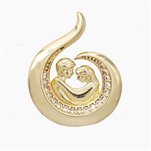 Copper Couple Pendant Pave Zirconia Gold Plated, approx 19-23mm