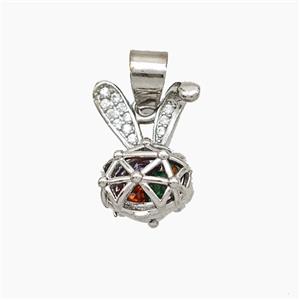 Copper Rabbit Pendant Pave Zirconia Hollow Platinum Plated, approx 12-16mm