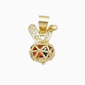 Copper Rabbit Pendant Pave Zirconia Hollow Gold Plated, approx 12-16mm