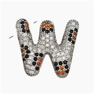 Copper Letter-W Pendant Micropave Zirconia Platinum Plated, approx 16-23mm, 3-5mm hole