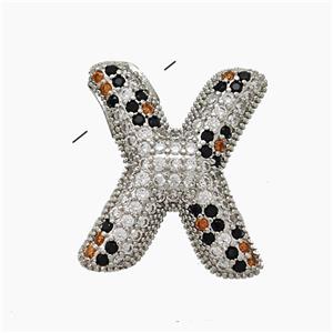 Copper Letter-X Pendant Micropave Zirconia Platinum Plated, approx 16-23mm, 3-5mm hole